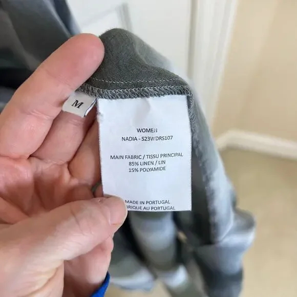 Officine Générale Nadia Linen Button Up Shirt Dress Grey Asymmetric Stripe MED - Picture 8 of 10